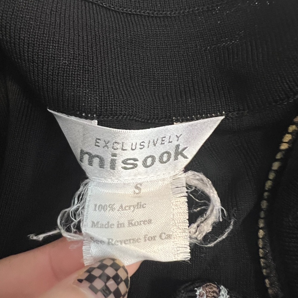 VTG Misook Sweater Womens Small Black Mandarin Collar Old Money Preppy Academia - Picture 6 of 11